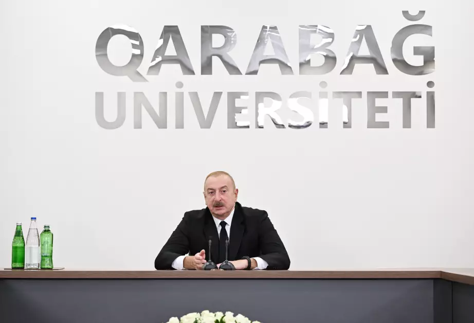 İlham Əliyev Qarabağ Universitetinin tələbələri ilə görüşdə Azərbaycan hərbçilərinin qəhrəmanlığından danışıb