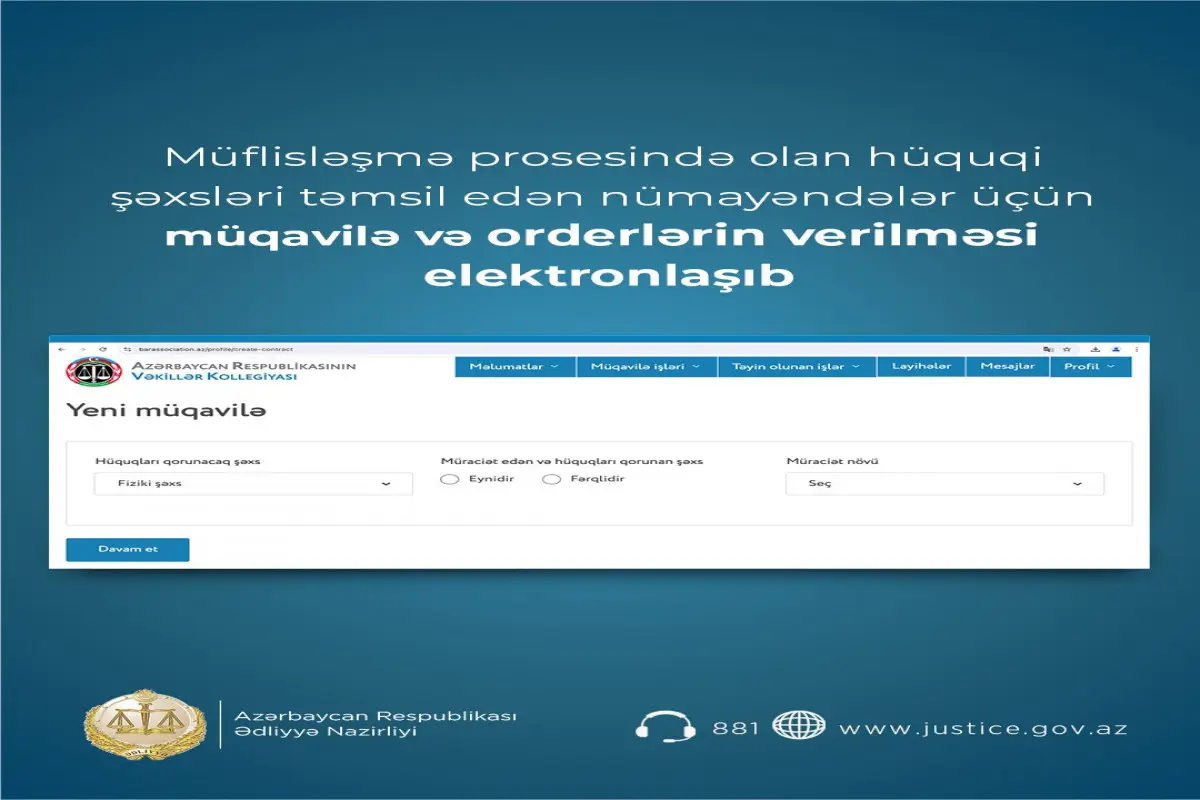 Müflisləşmə prosesi ilə bağlı müqavilə və orderlərin verilməsi elektronlaşıb