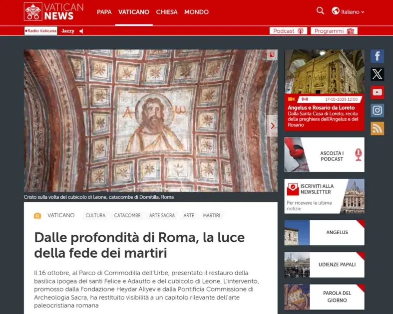 Vatikan mediası Birinci vitse-prezident Mehriban Əliyevanın iştirakı ilə Kommodillya katakombalarının bərpası layihəsinin açılışından yazır