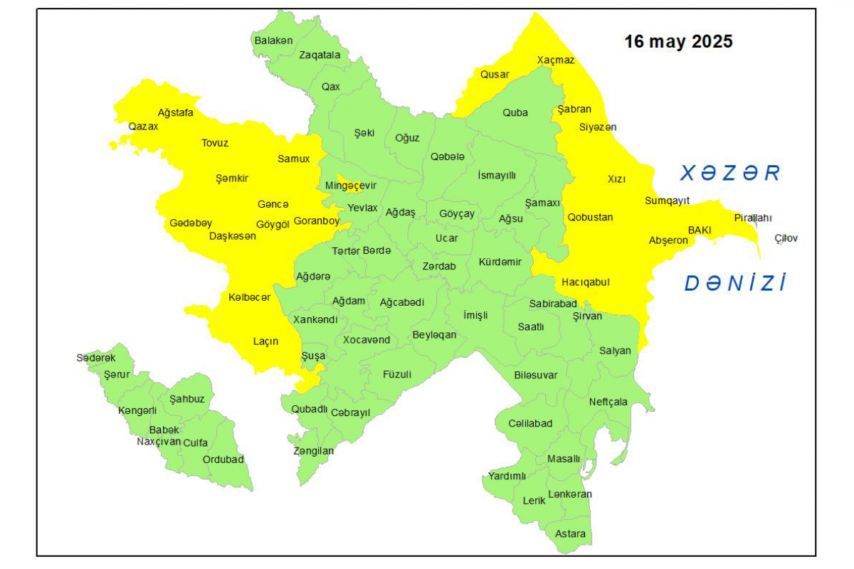 Küləkli hava şəraiti ilə bağlı sarı xəbərdarlıq verilib
