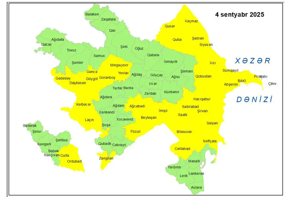 Küləkli hava ilə bağlı sarı XƏBƏRDARLIQ