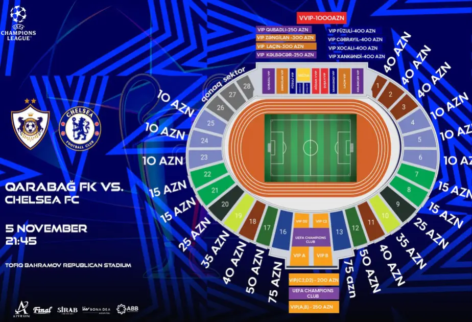 “Qarabağ” - “Çelsi” oyununun biletləri satışa çıxarılıb