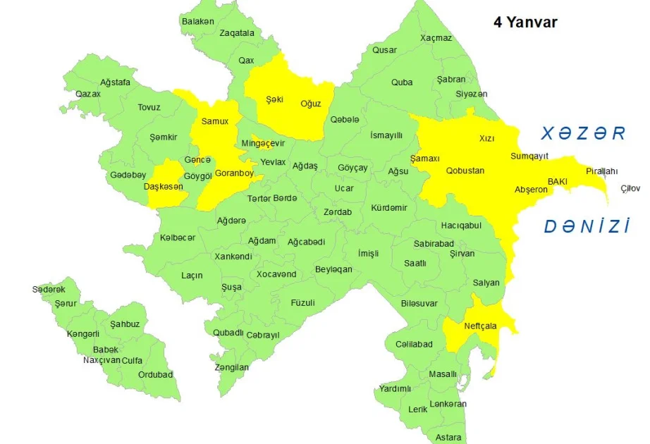 Küləkli hava ilə bağlı sarı xəbərdarlıq verilib