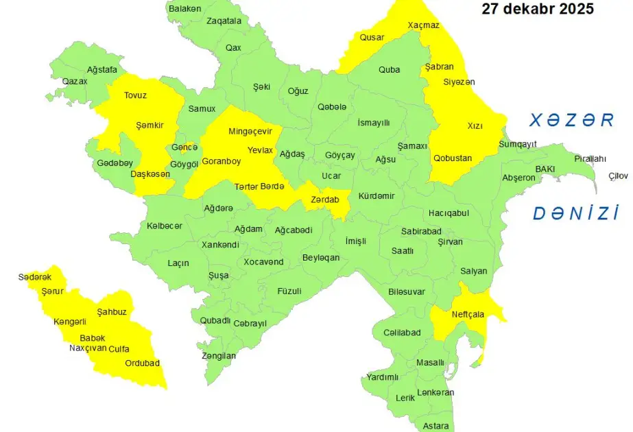 Küləkli hava ilə bağlı sarı XƏBƏRDARLIQ