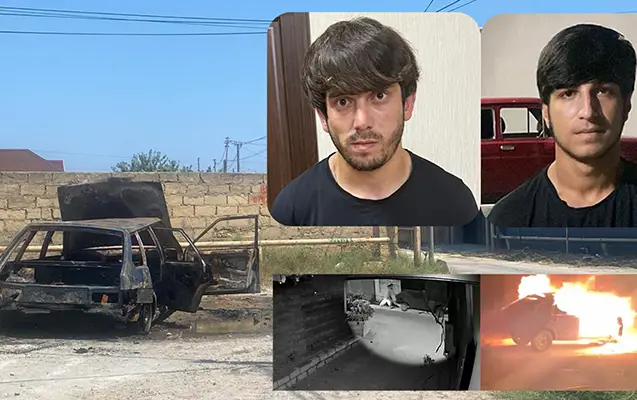 Bakıda maşını qəsdən yandıranlar saxlanıldı - Video