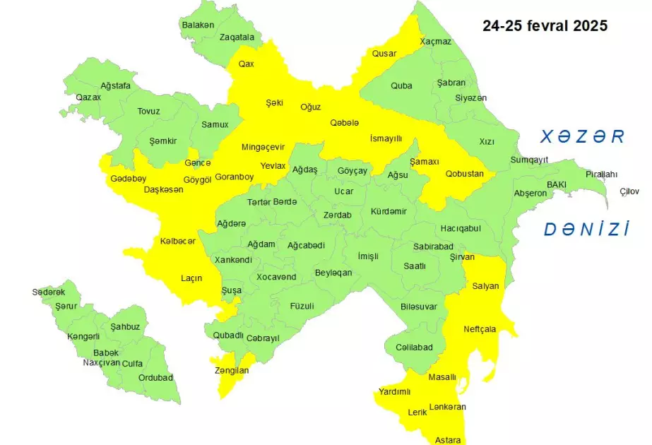 Küləkli hava ilə bağlı sarı xəbərdarlıq verilib