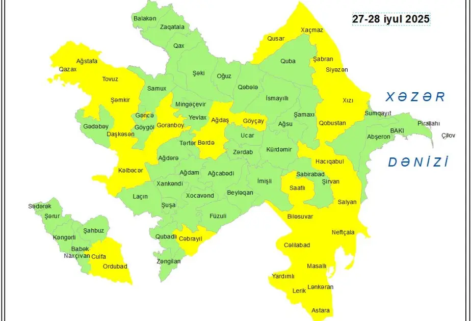 Küləkli hava ilə bağlı sarı xəbərdarlıq verilib