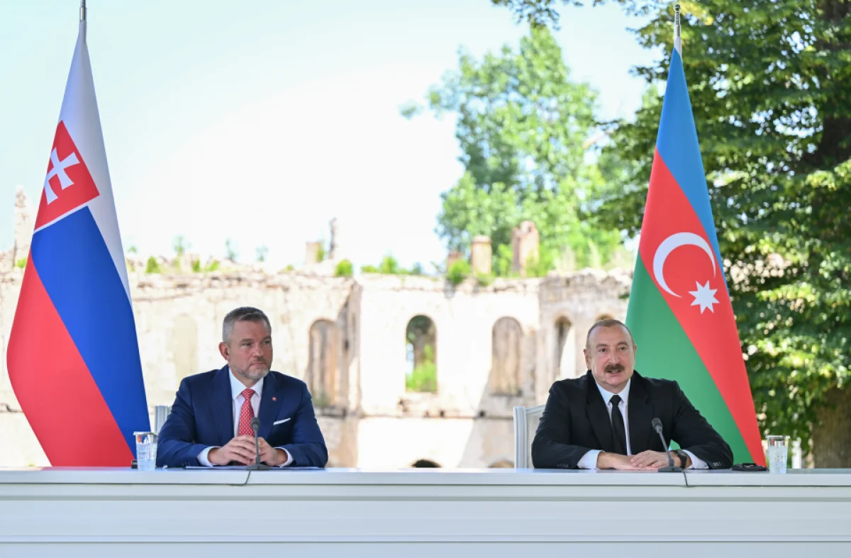 President Aliyev and Slovak President Pellegrini speak in Shusha