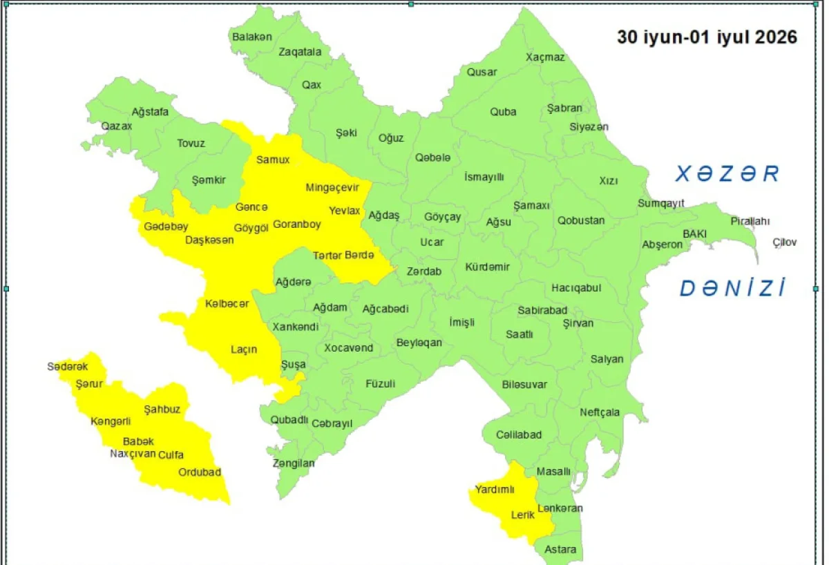 Küləkli hava şəraiti ilə bağlı sarı xəbərdarlıq verilib