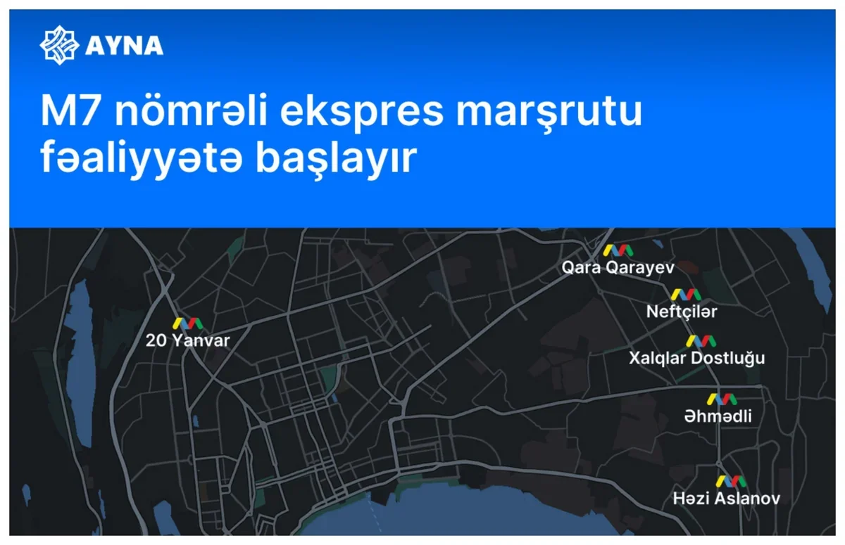 M7 ekspres marşrutu sərnişinlərin istifadəsinə verilir