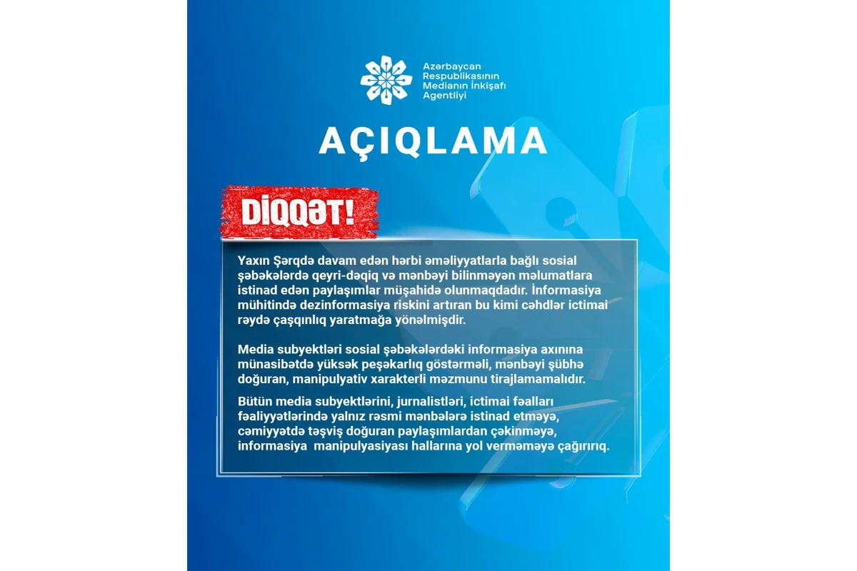 MEDİA Yaxın Şərqdəki hərbi əməliyyatlarla bağlı çağırış etdi