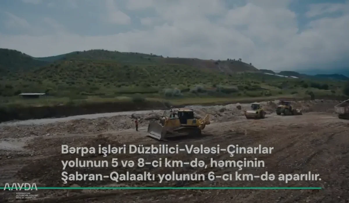 Şabranda sel nəticəsində zədələnən yollar bərpa olunur